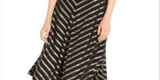 Alfani Women's Sequined Glitter Striped Below the Knee Party Fit Flare Skirt Black Size 2
