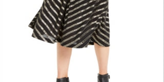Alfani Women's Sequined Glitter Striped Below the Knee Party Fit Flare Skirt Black Size 2