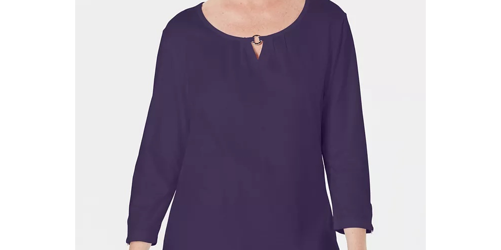 Karen Scott Women's Three-Quarter Sleeve Top Blue Size X-Large