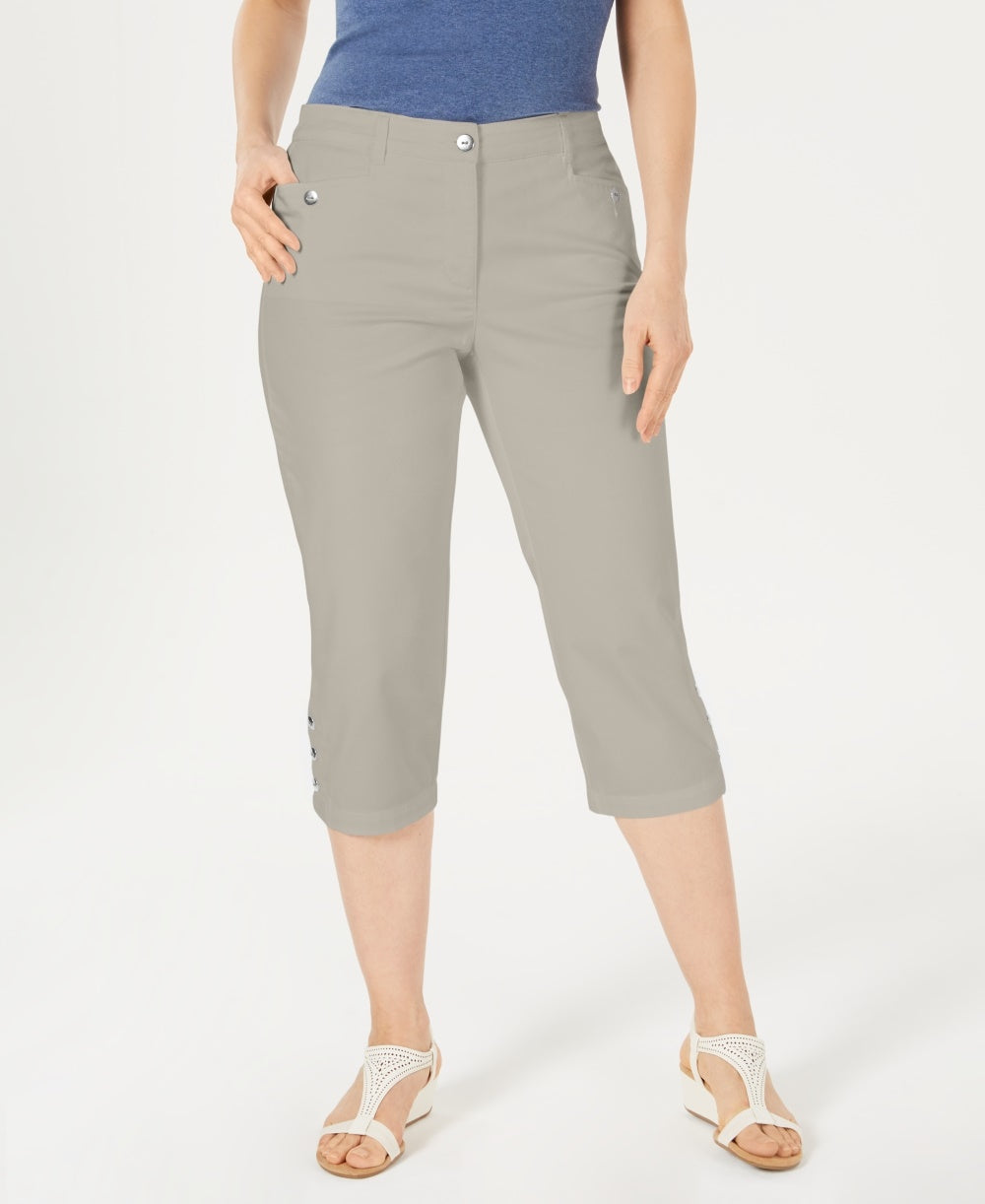Karen Scott Women's Button-Hem Capri Pants Gray Size 12 Petite