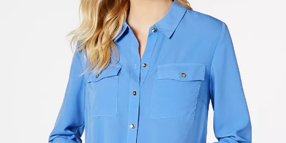 Charter Club Women's Solid Button Up Shirt Blue Size XL