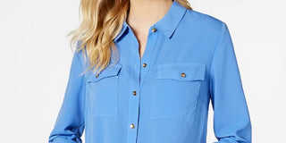 Charter Club Women's Solid Button Up Shirt Blue Size XL