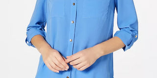 Charter Club Women's Solid Button Up Shirt Blue Size XL