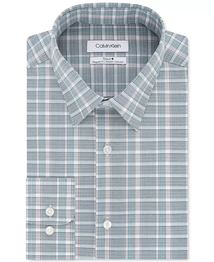 Calvin Klein Men's Plaid Regular Fit Button-Down Shirt Green Size 2XL