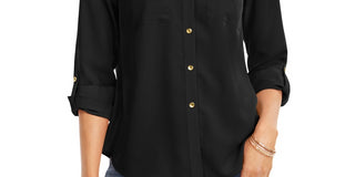 Charter Club Women's Solid Button Up Shirt Black Size PXL