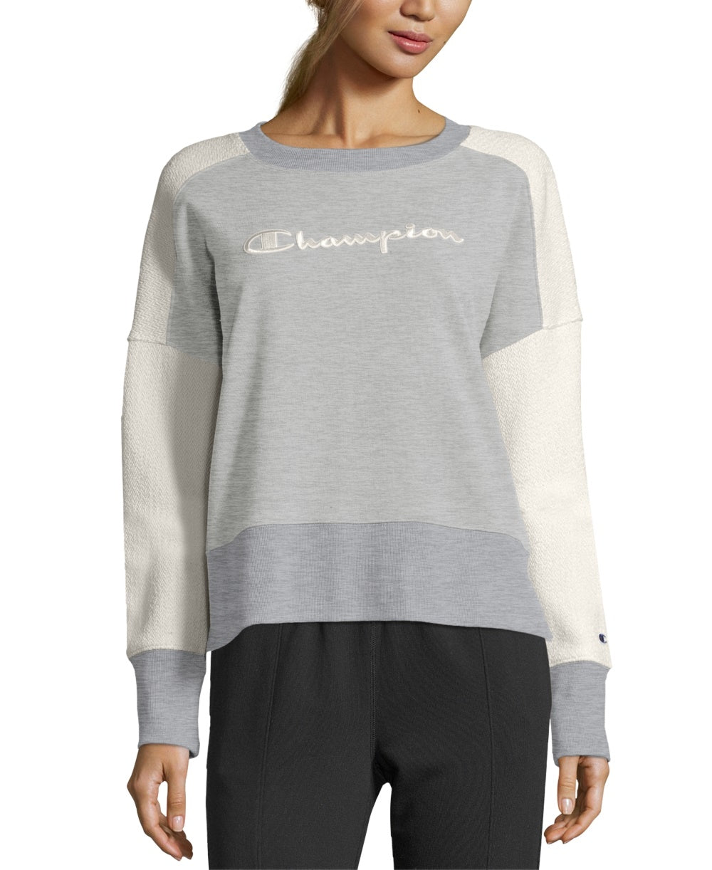 Champion Women's Heritage Cotton Mixed Texture Sweatshirt Gray Size X-Large