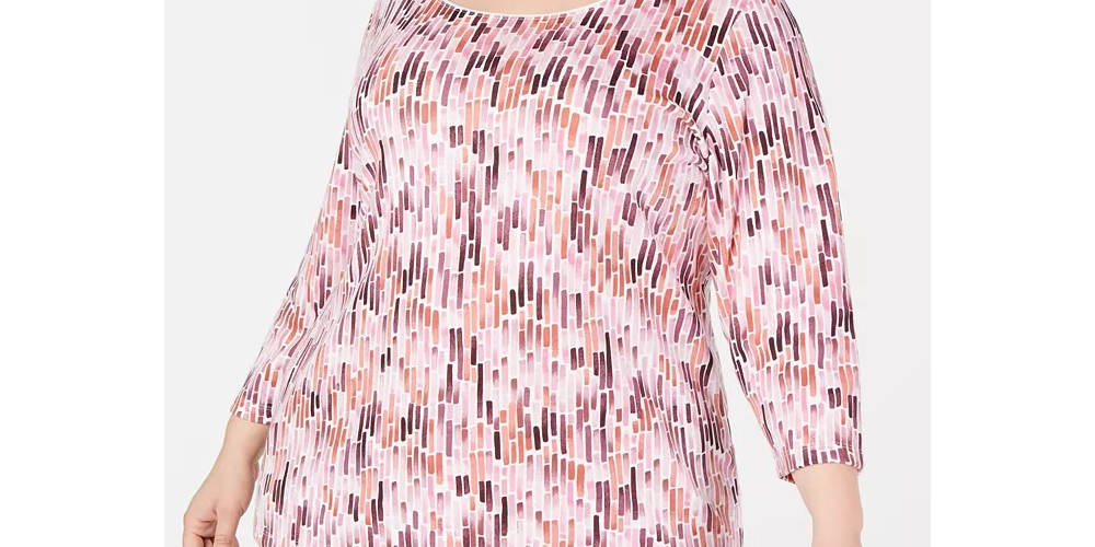 Karen Scott Women's Plus Size Watercolor-Print Top Pink Size 0X