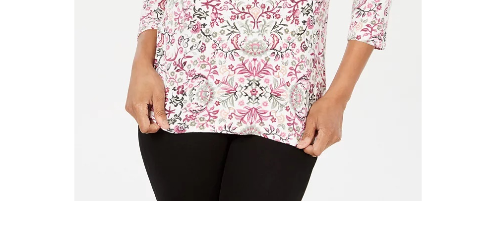 Karen Scott Women's Petite Printed Scoop-Neck Top White/ Flowers Size PS