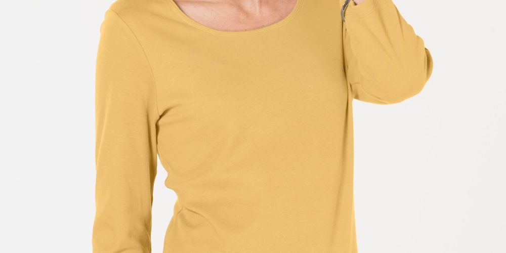 Karen Scott Women's Cotton 3/4 Sleeve Top Khaki Size Medium