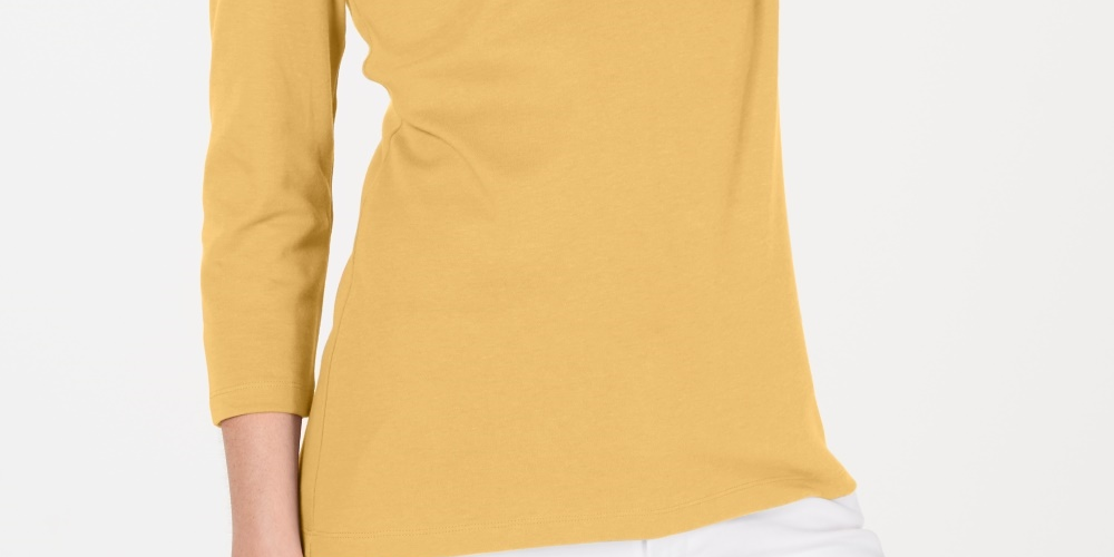 Karen Scott Women's Cotton 3/4 Sleeve Top Khaki Size Medium