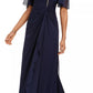 Betsy & Adam Women's Ruffled Faux Wrap Gown Blue Size 10