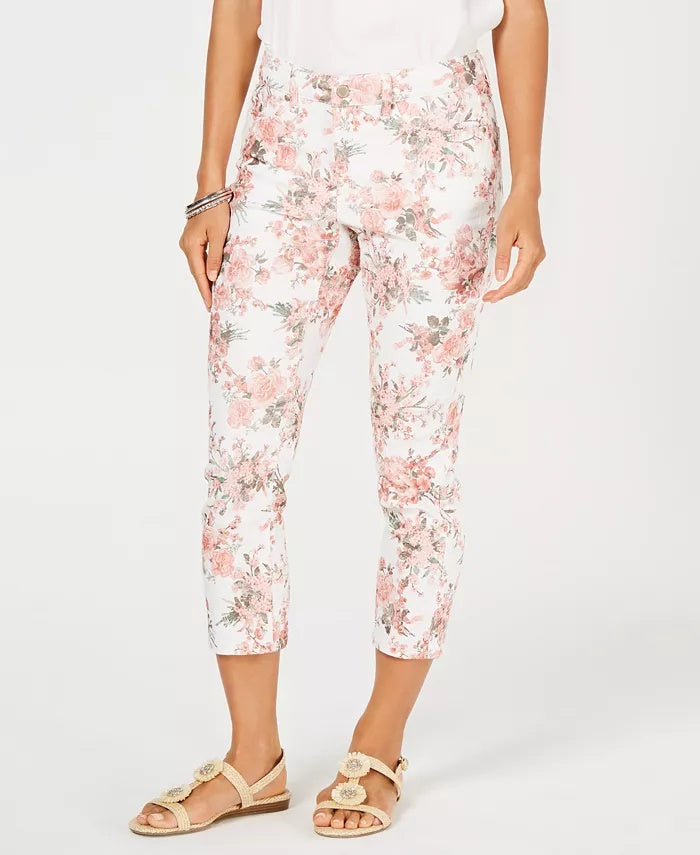 Charter Club Women's Delicate Bouquet Capri Pants White Size 14