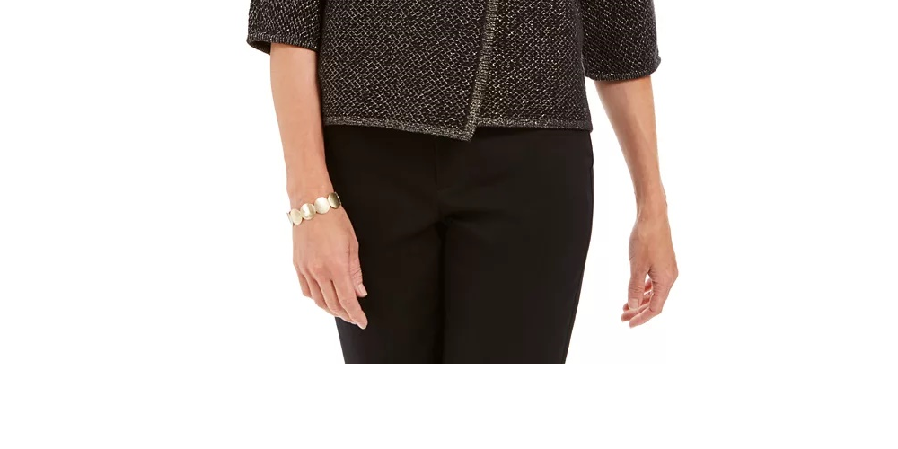 JM Collection Women's Holiday Party Metallic Textu Brooch Sweater Jacket Black Size XX-Large
