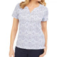 Karen Scott Women's Printed Short-Sleeve Henley Top Beige Size Medium