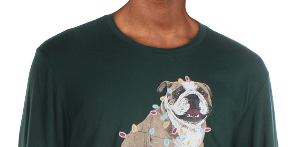 Club Room Men's Christmas Bulldog Graphic Holiday T-Shirt Green Size Medium