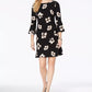 Tommy Hilfiger Women's Printed Jersey Bell Sleeve A-Line Dress Black Size 12