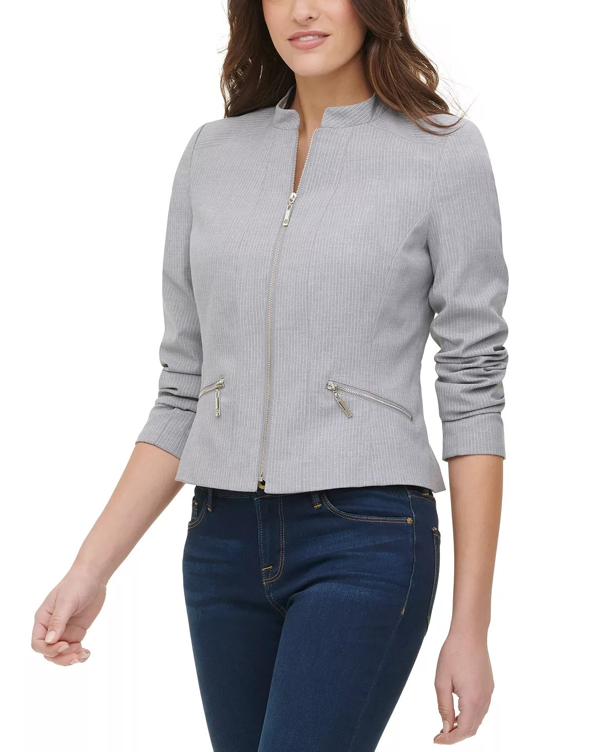 Tommy Hilfiger Women's Zip Up Moto Jacket Gray Size 6