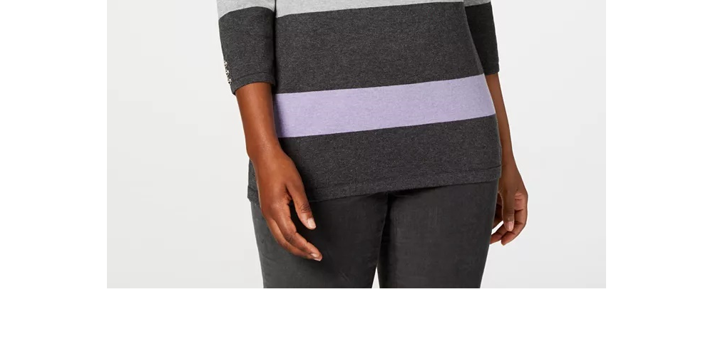 Karen Scott Women's Striped Boatneck Sweater Black Size XX-Large