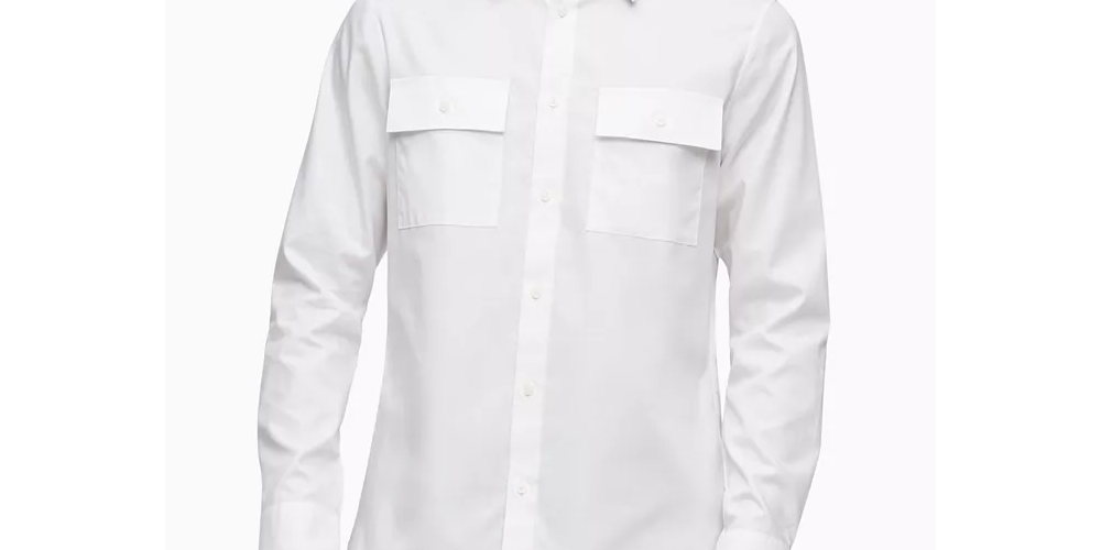 Calvin Klein Men's Long Sleeve Solid Twill Pocket Shirt color- Size Medium