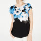 Alfani Women's Printed Round Hem T-Shirt Blue Size Petite Small