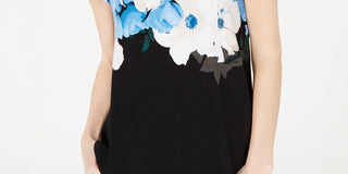 Alfani Women's Printed Round Hem T-Shirt Blue Size Petite Small