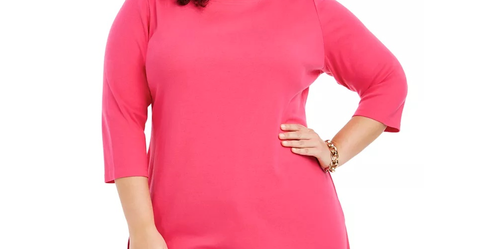 Karen Scott Women's Plus Size Cotton Tunic Top Bright Red Size 1X