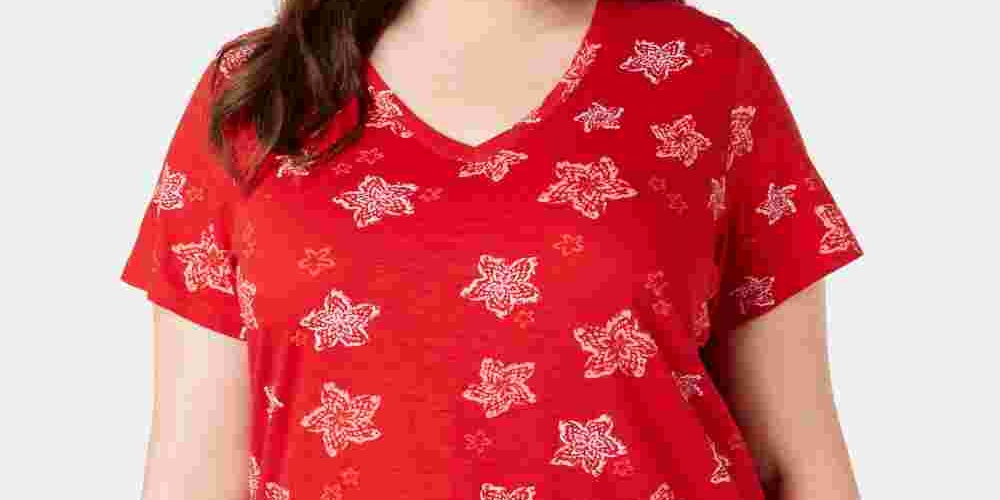 Style & Co Plus Size Cotton Printed T-Shirt Wine Size 1X