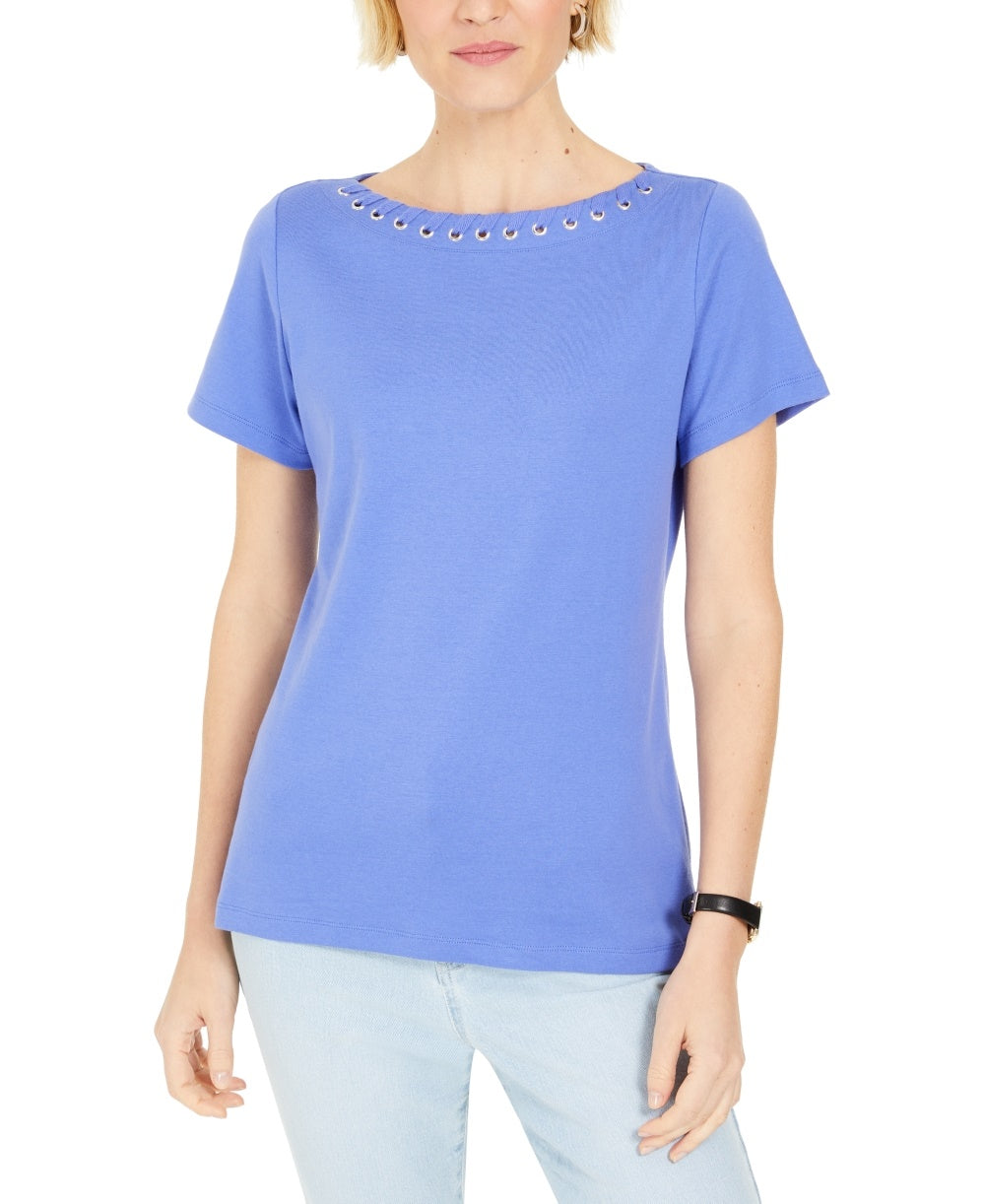 Karen Scott Women's Grommet-Trim Top Purple Size Medium