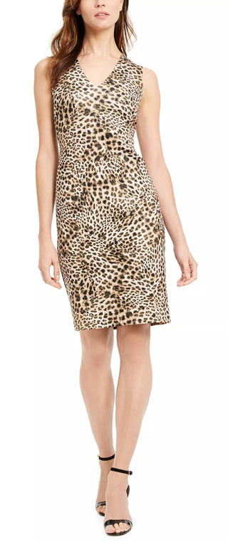 Calvin Klein Women's Animal Print Sheath Dress Beige Size 2