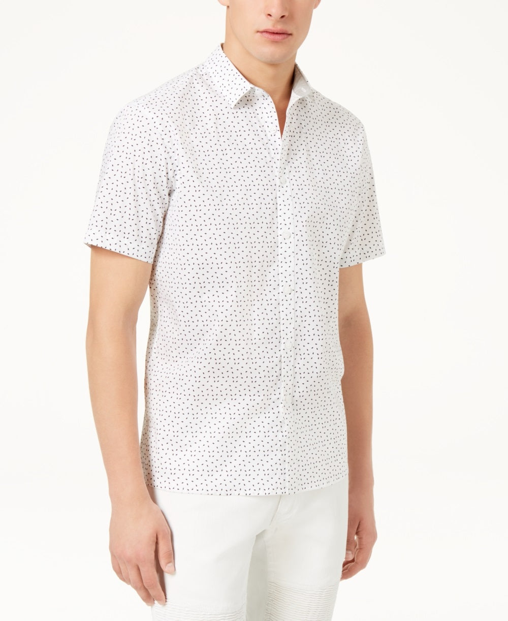 INC International Concepts Men's Owens Printed Shirt White Size Small