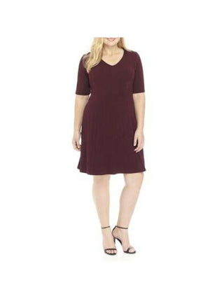 Connected Women's Short Sleeve V Neck Short Sheath Cocktail Dress Burgundy  Size 22W