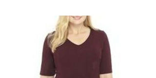 Connected Women's Short Sleeve V Neck Short Sheath Cocktail Dress Burgundy  Size 22W