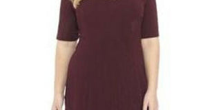 Connected Women's Short Sleeve V Neck Short Sheath Cocktail Dress Burgundy  Size 22W