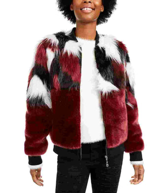 Say What Junior's Mixed Faux Fur Jacket White Size Small