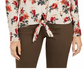 Style & Co Women's Petite Printed Tie-Hem Sweater Brown Size Petite XL