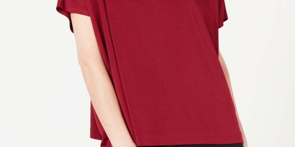 Alfani Women's Mock Neck Short Sleeve Top Red Size Large