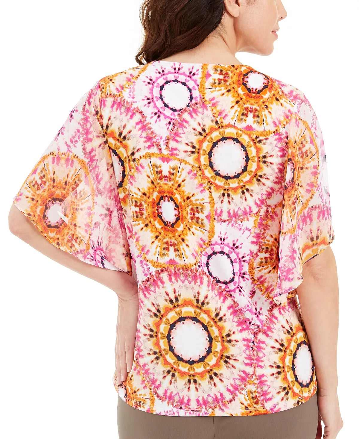 JM Collection Women's Printed Studded Top Pink Size X-Small