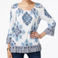 INC International Concepts Women's Ruffled Peasant Top White Size Small