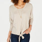 Style & Co Petite Tie-Front Sweater Beige Size PP