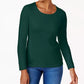 Karen Scott Women's Petite Cotton Scoop-Neck Top Green Size Petite L