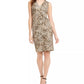 Calvin Klein Women's Animal Print Sleeveless V Neck Above The Knee Sheath Cocktail Dress Beige Size 10
