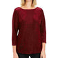 Charter Club Women's Flocked Boat Neck Top Red Size Petite Medium