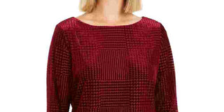 Charter Club Women's Flocked Boat Neck Top Red Size Petite Medium