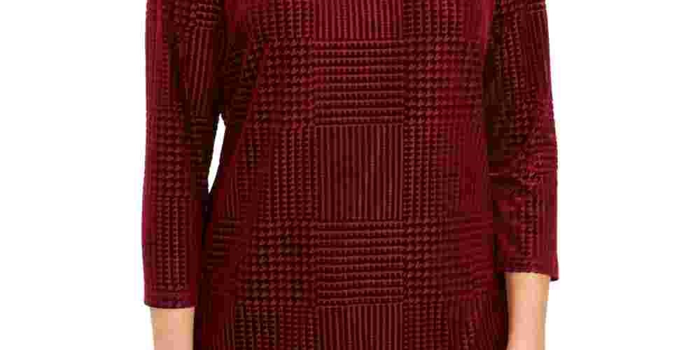 Charter Club Women's Flocked Boat Neck Top Red Size Petite Medium