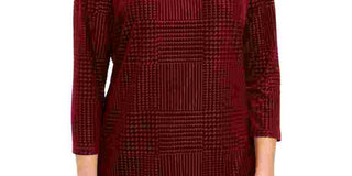 Charter Club Women's Flocked Boat Neck Top Red Size Petite Medium