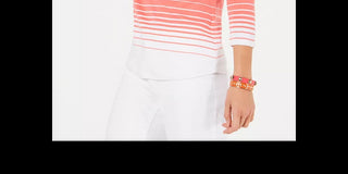 Charter Club Women's Petite Pima Cotton Button-Shoulder Striped Top Pink Size PL