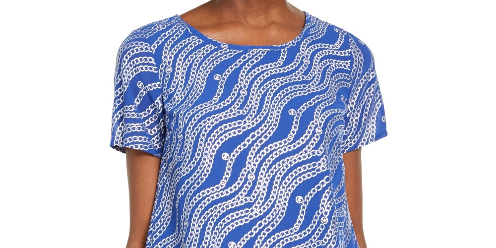 Michael Kors Women's Chain-Print Layered Top  Sizes Blue Size XL