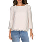 Anne Klein Women's Frayed Patterned Long Sleeve Jewel Neck Top White Size Large