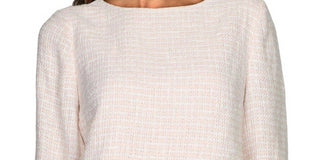 Anne Klein Women's Frayed Patterned Long Sleeve Jewel Neck Top White Size Large