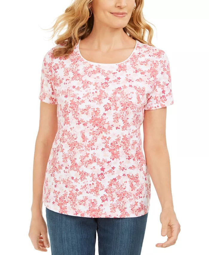 Karen Scott Women's Floral-Print Top White / Pink Size X-Small